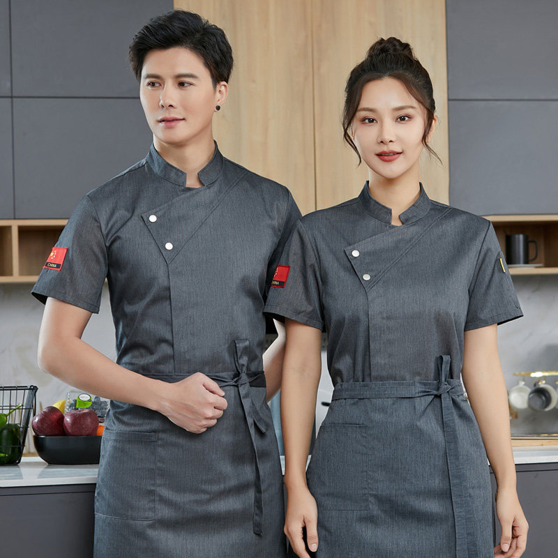 餐饮厨师工作服男短袖夏季薄款酒店饭店食堂后厨房女服装定制LOGO