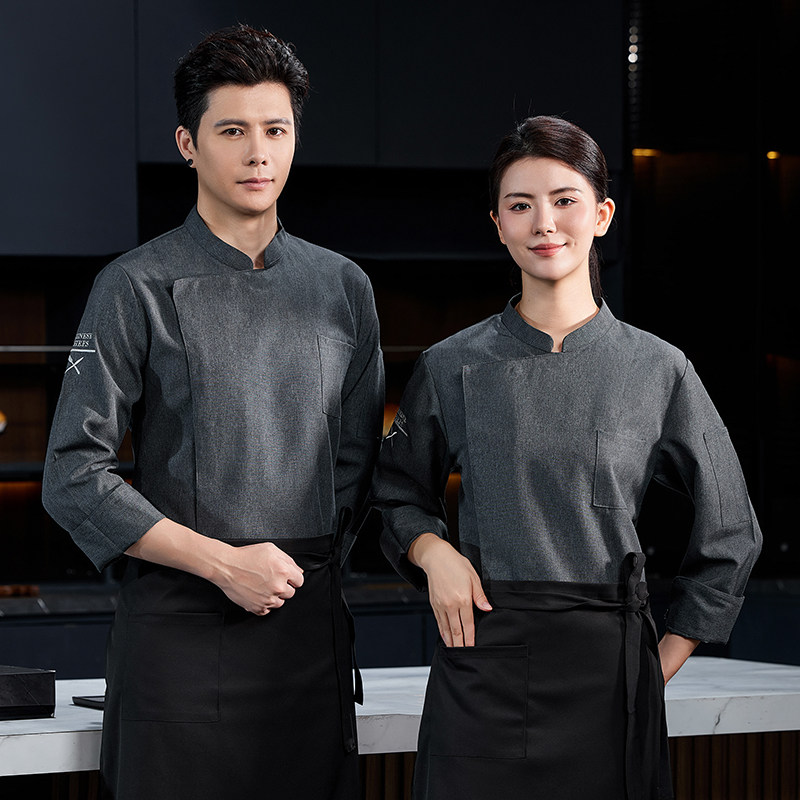 酒店厨师工作服秋长袖饭店餐饮厨房蛋糕烘焙面点中国风定制厨师服