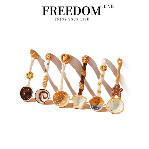 FREEDOM.LIVE 汤勺可爱陶瓷小勺高颜值长柄釉下彩饭勺 | 内熏