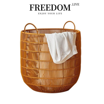 FREEDOM.LIVE 收纳筐仿藤编防水脏衣篮浴室脏衣篓洗衣篮 | 暖系