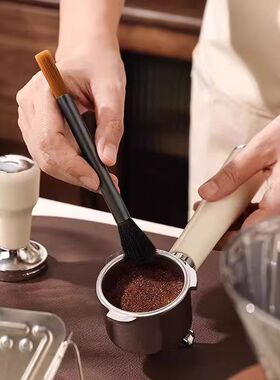 铝柄双头咖啡清洁刷磨豆机咖啡机毛刷防掉毛耐用研磨机粉渣清洁器