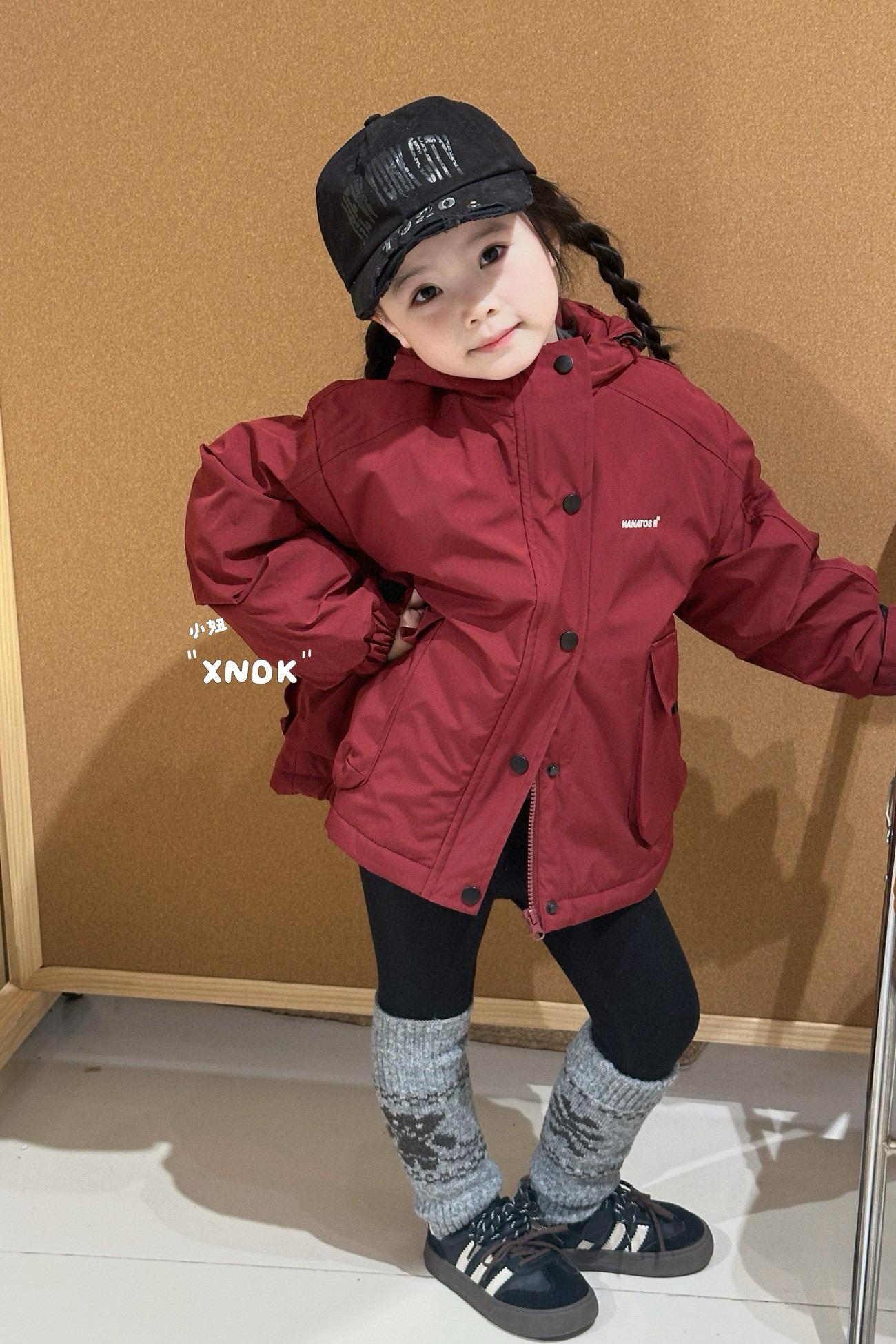 秋冬款冲锋衣外套  小妞大咖红色加棉外套 一体绒打底裤 带袜套