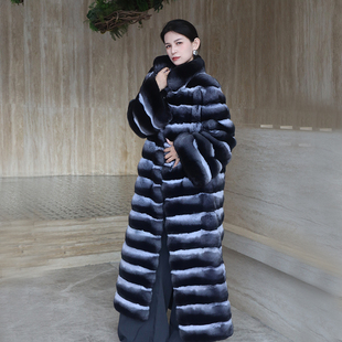 进口南美栗鼠皮草外套龙猫青紫蓝立领横排宽松版 裘皮 皇冠级别长款