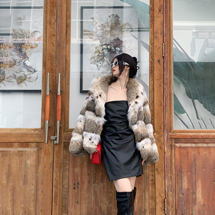 半白冬女 领裘皮高奢整皮整版 进口加拿大猫斑点lynx皮草短款 西装