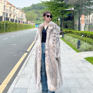 进口加拿大斑点气质显瘦女士冬季 lynx 裘皮高奢皮草外套长款