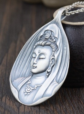 纯银观音吊坠实心项链福牌ins