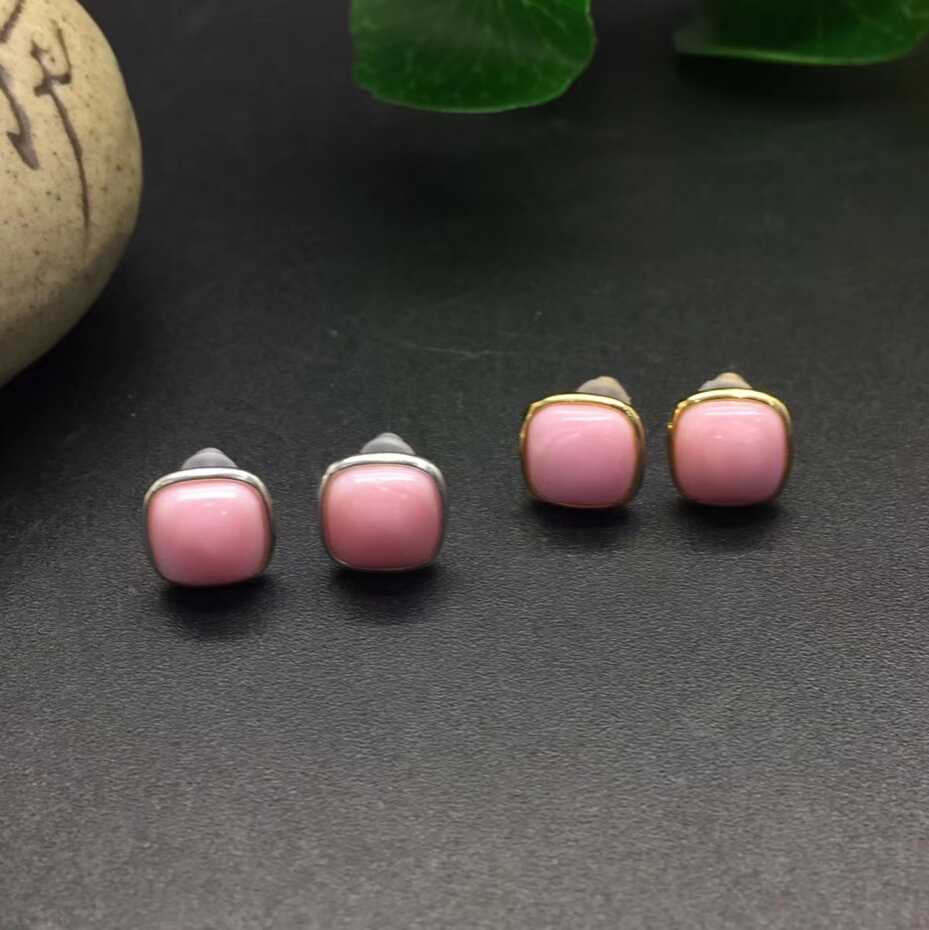 天醉。粉面 925纯银镀18k金镶嵌天然皇后贝女王贝耳钉女招桃花