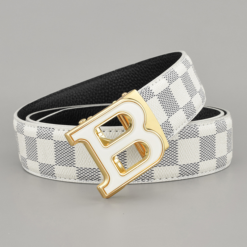 白色字母皮带男士真皮自动扣简约潮年轻人裤带韩版时尚百搭腰带