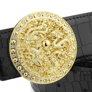 铜扣手工镶钻 平滑扣百搭腰带真皮光面青年时尚 龙凤皮带男士 韩版