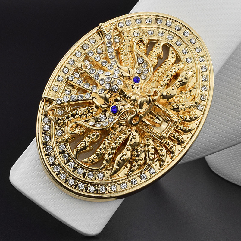 生肖龙头皮带男士真皮白色青年百搭潮男腰带韩版学生个性潮人裤带