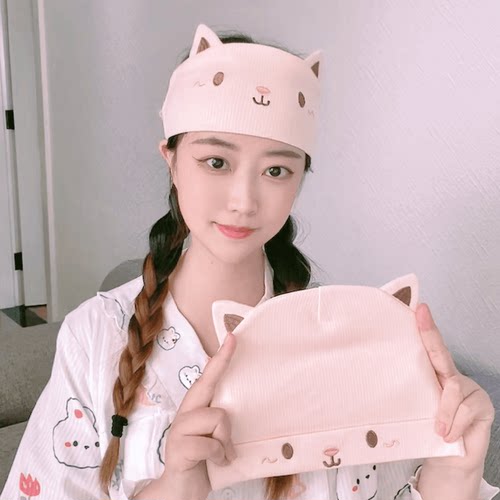 新款针织刺绣螺纹月子帽月子发带