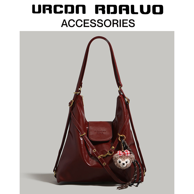 Ur Simple Red Backpack Bridal Wedding Bag Women's 2025 New Trendy Large Capacity Student Backpack Shoulder Tote Bag