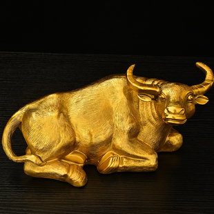 黄铜卧牛摆件生肖牛家居客厅桌面动物装饰品黄铜水牛铜牛牛气冲天