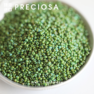 捷克进口宝仕奥莎毕加索蓝纹绿色玻璃米珠2mm手工串珠diy项链材料