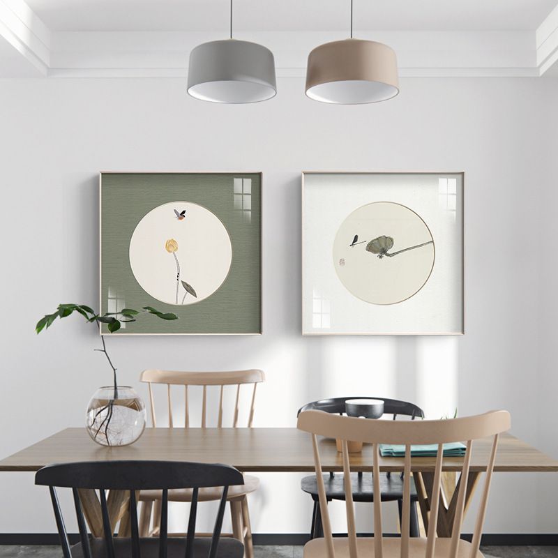 人生点水新中式禅意装饰画餐厅茶室客厅背景墙挂画双联荷花卡纸画