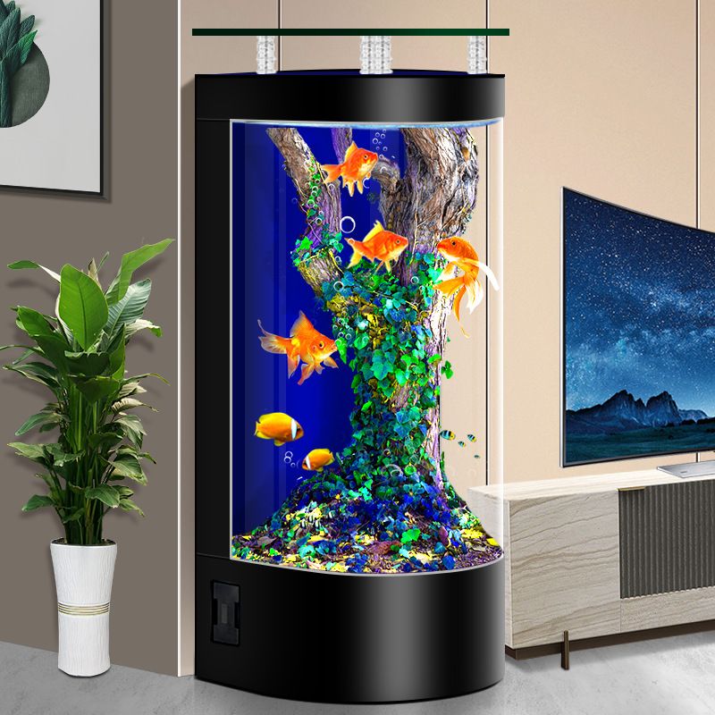 轻奢欧式半形圆鱼缸客厅小型家用金鱼缸落地玻璃免换水生态水族箱