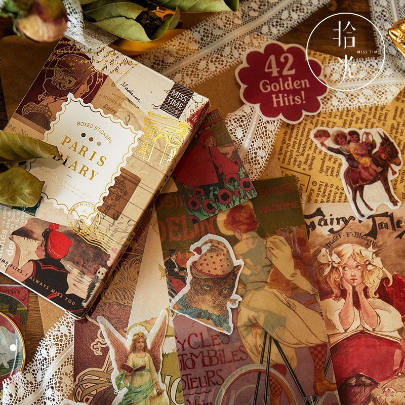拾光复古盒装素材贴纸 暮色蔷薇系列手帐diy装饰背景拼贴和纸贴画