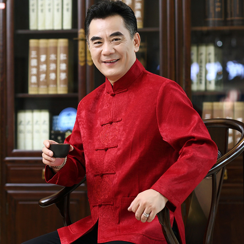 SPRING AND AUTUMN NEW MIDDLE-AGED AND ELDERLY TANG SUIT MENS LONG-SLEEVED DAD SUIT OLD PEOPLE BIRTHDAY BIRTHDAY QUILTED THICK GRANDPA JACKET