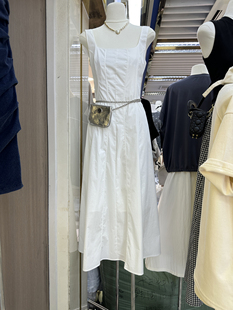 韩版 2024夏季 修身 背心连衣裙 十三行新款 方领设计压褶长款 显瘦无袖