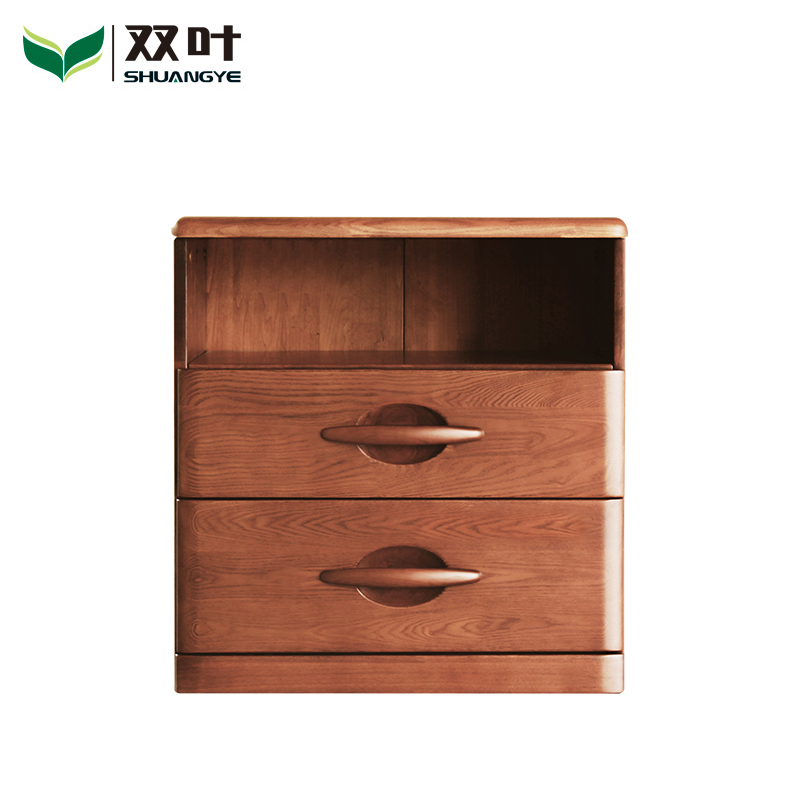 双叶家具床头柜敞开式抽屉储物柜 简约现代中式红橡木实木床头柜