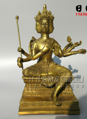 黄铜泰国大梵天王供奉摆件佛像
