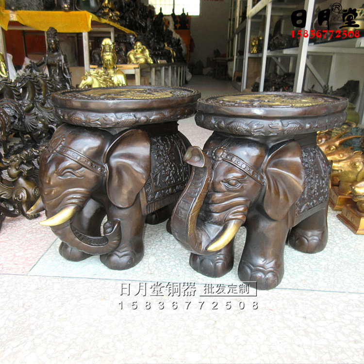 黄铜精工大象凳子象墩一对换鞋凳