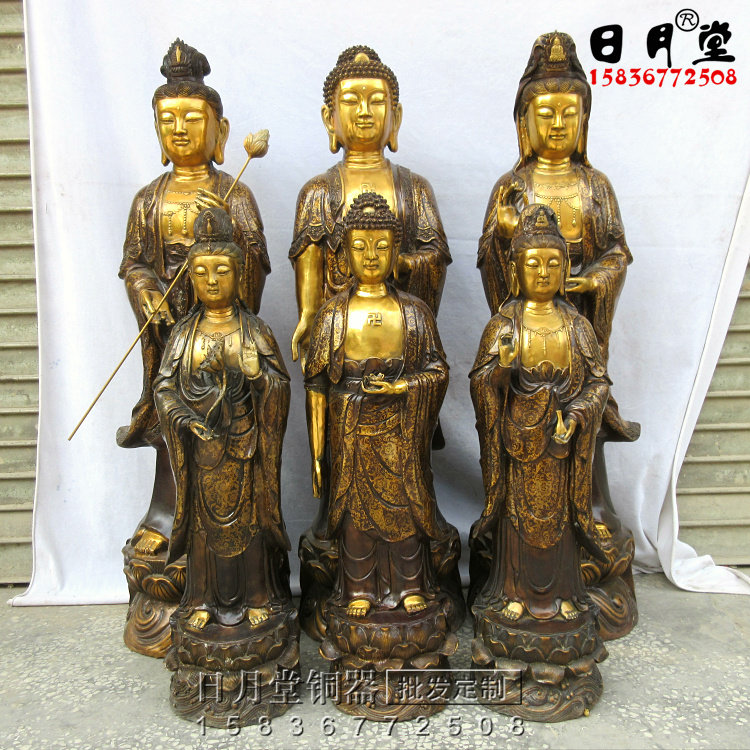 纯铜西方三圣一套 大号西方三圣铜像 释迦牟尼佛 大势至 观音菩萨