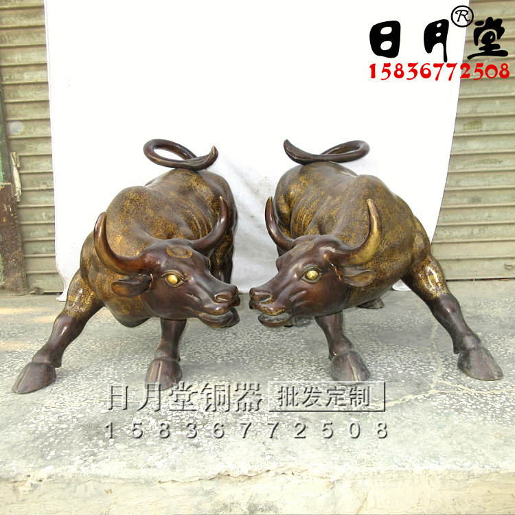 黄铜纯铜华尔街牛一对 大号铜劲牛 生肖牛 牛市 牛气家居市摆件