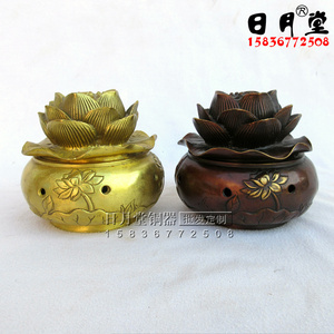 铜器纯铜莲花炉 铜荷花香薰炉 荷叶莲花熏炉家居供香摆件招财