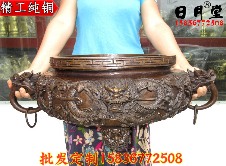 三足纯铜香炉 特大号铜香炉 盘龙香炉 九龙香炉 铜九龙炉铜聚宝盆