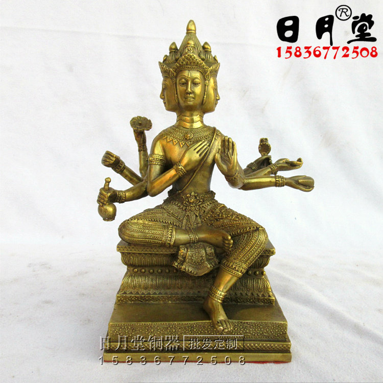 黄铜纯铜四面八臂观音密宗藏佛四面观音菩萨八臂观音铜像供奉摆件