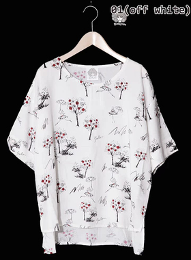 scolar丝柯乐 白色美女花树印花圆领短袖T恤  162492