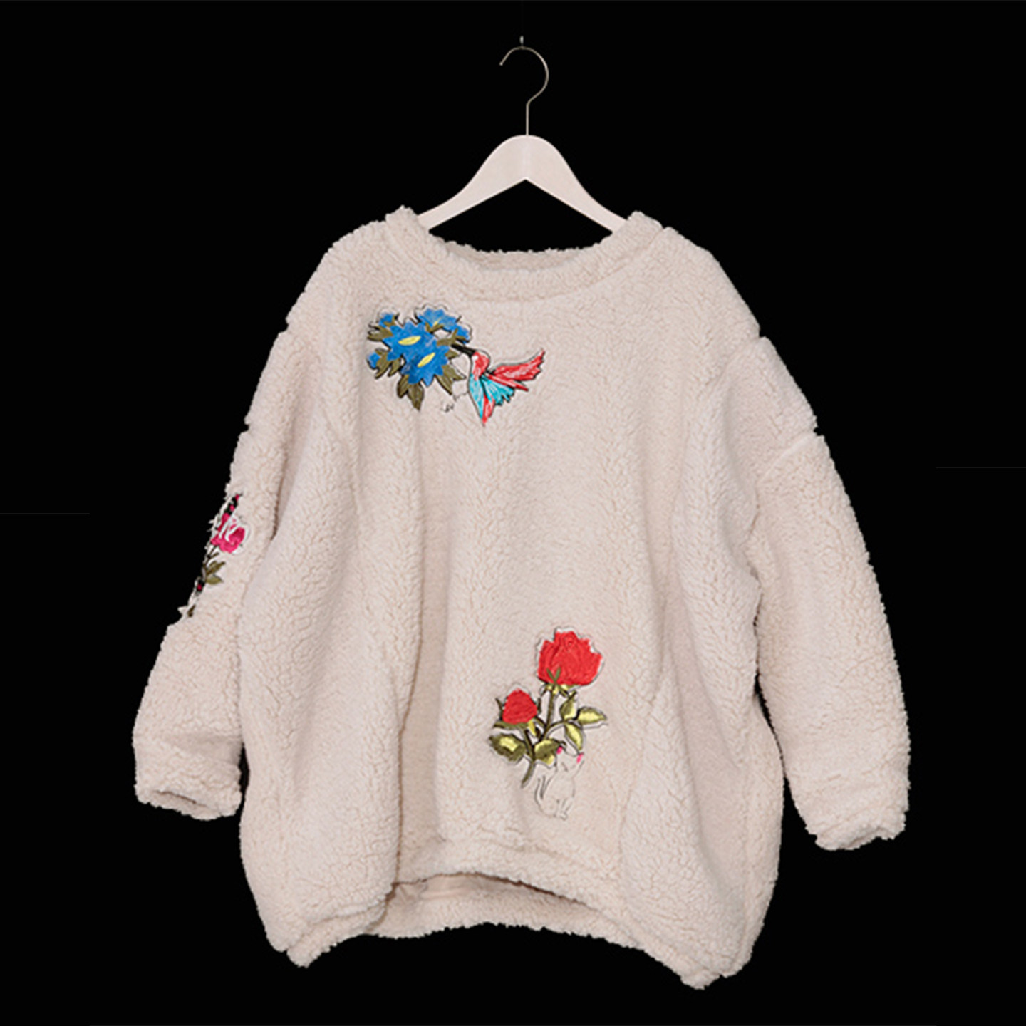 scolar丝柯乐  纯色前袖绣花仿羊羔绒套头卫衣  173445