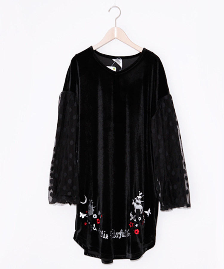 scolar/印花图案金丝绒长款打底连衣裙  173428