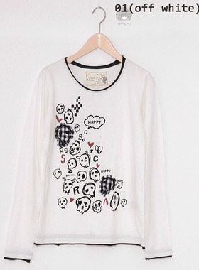 Scolar/丝柯乐骷髅头印花圆领长袖直筒T恤  153669