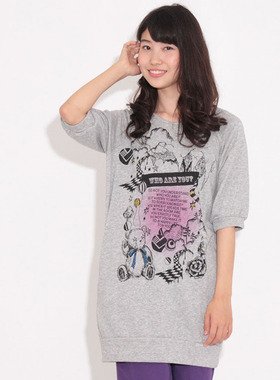 scolar女装  小熊字母印花套头短袖中长卫衣T  153313