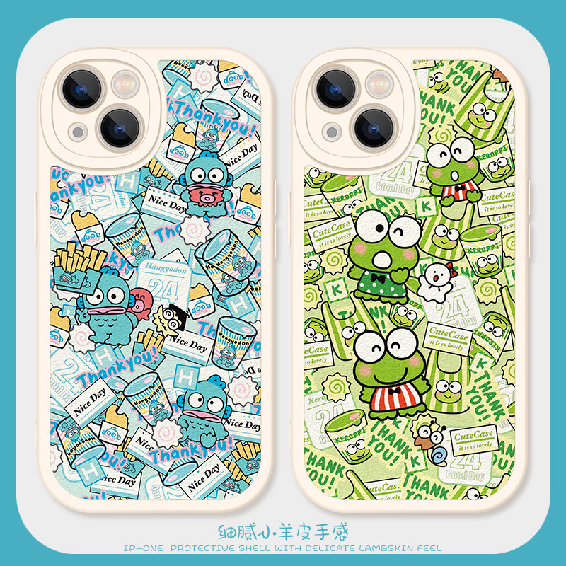 小丑鱼青蛙插画适用苹果15手机壳11Promax硅胶iPhone14小羊皮12新款13情侣6splus卡通华为畅享70女小米civil4