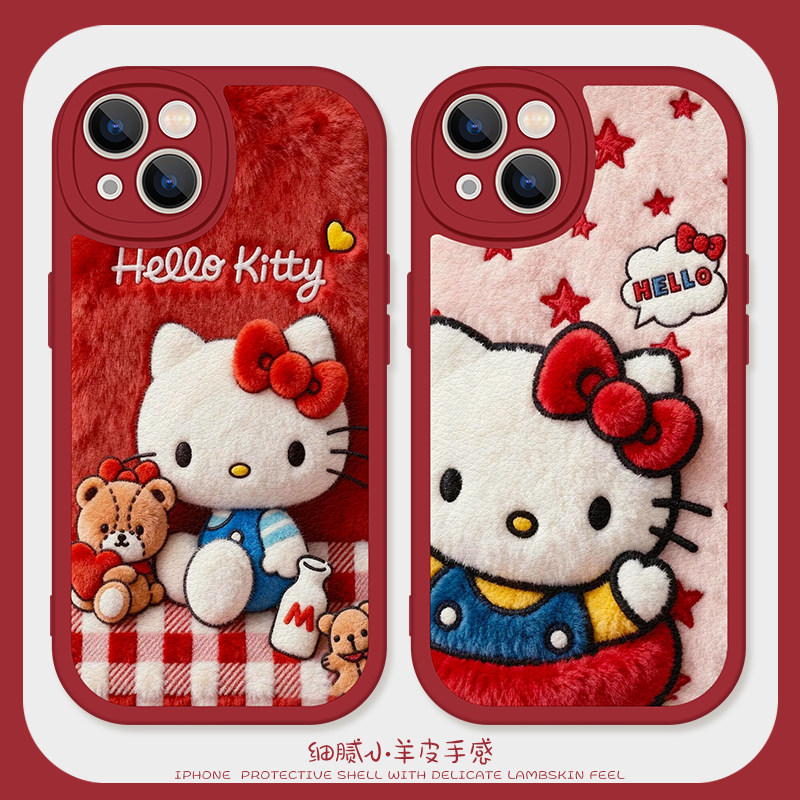 超火kt猫咪适用iPhone14promax手机壳苹果17硅胶新款12小羊皮13卡通15可爱16女生红米k50全包荣耀80秋冬nova6