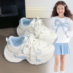 女童厚底老爹鞋奶蓝撞色2026春款中大童女孩运动鞋嫩fufu潮鞋爆款