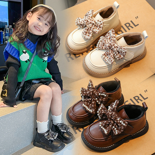 洋气公主鞋女童皮鞋儿童鞋子保暖鞋加绒女宝宝鞋2025冬季新款冬鞋