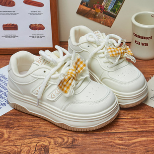 黄色千鸟格儿童板鞋女童小白鞋2026新款中大童休闲鞋小学生运动鞋