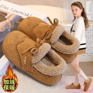 鞋子女童勃肯鞋儿童加绒鞋2025冬季女宝宝皮鞋中大童棉鞋保暖冬鞋