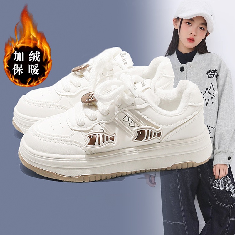 女童低帮加绒板鞋皮面冬季新款二棉儿童保暖棉鞋2025新款潮