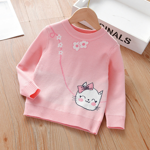女童毛衣春秋款2024新款打底针织衫宝宝薄款套头开衫女款儿童秋装