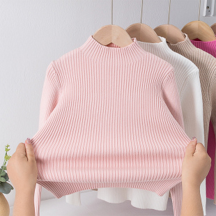 女童毛衣2025新款加绒加厚半高领冬款秋冬红色白色儿童针织打底衫