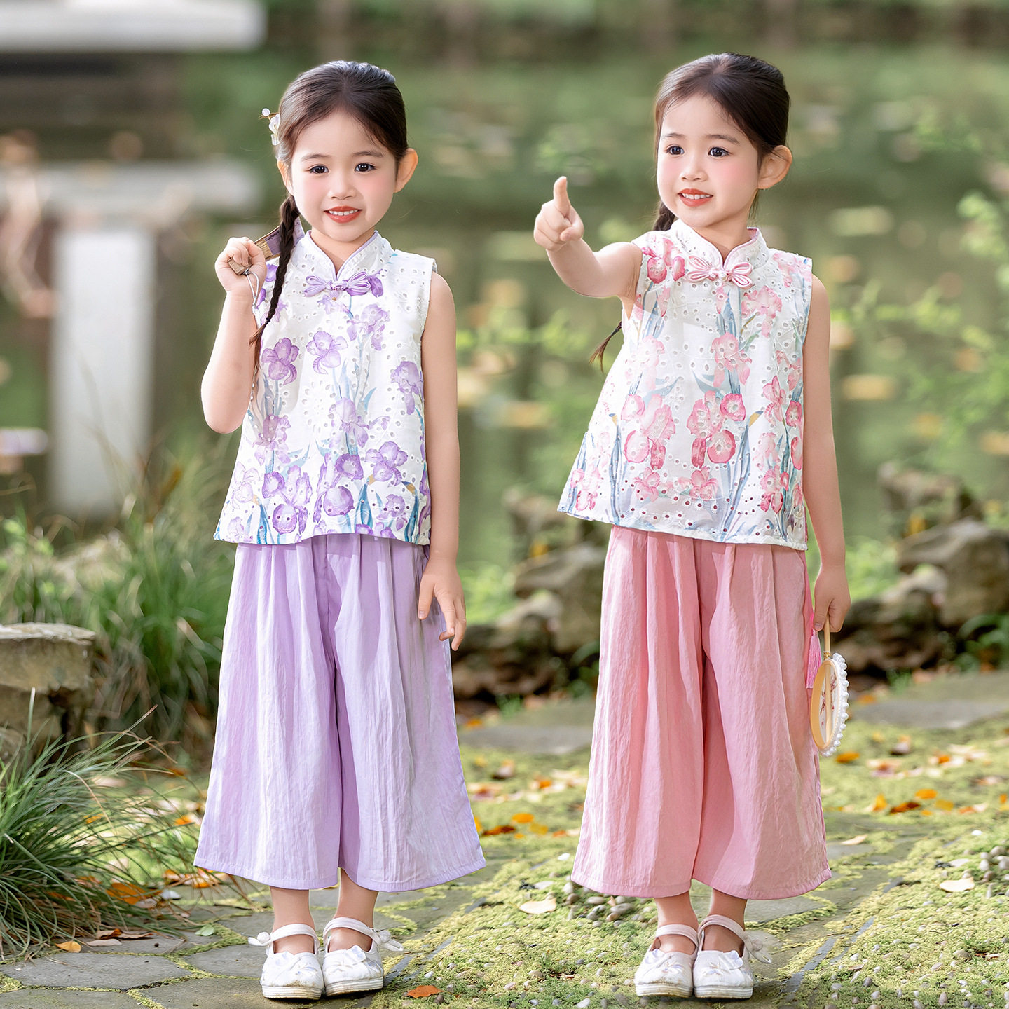 女童改良旗袍套装2026新款夏季国风新中式唐装儿童汉服古风两件套