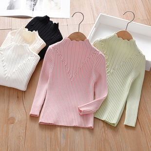 女童毛衣2024新款薄款宝宝秋冬儿童大童打底白色半高领洋气针织衫