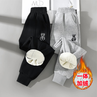 男童女童加绒裤子2024新款冬季洋气加绒加厚一体绒秋冬款一条过冬