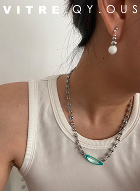 VITRE.QY.ous 「念白」银白色简约精致百搭中古原创设计串珠耳饰