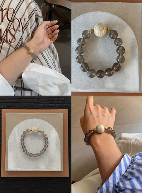 VITREQYOUS 简约ins百搭天然珊瑚玉灰玛瑙原创设计手串饰品